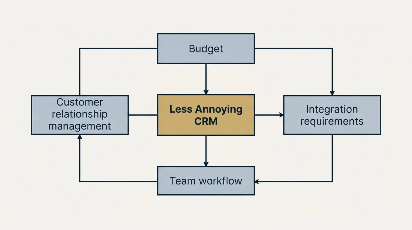 Schematic: How to Choose the Right Alternative (Less Annoying CRM, Budget, Customer relationship management, Integration requirements)