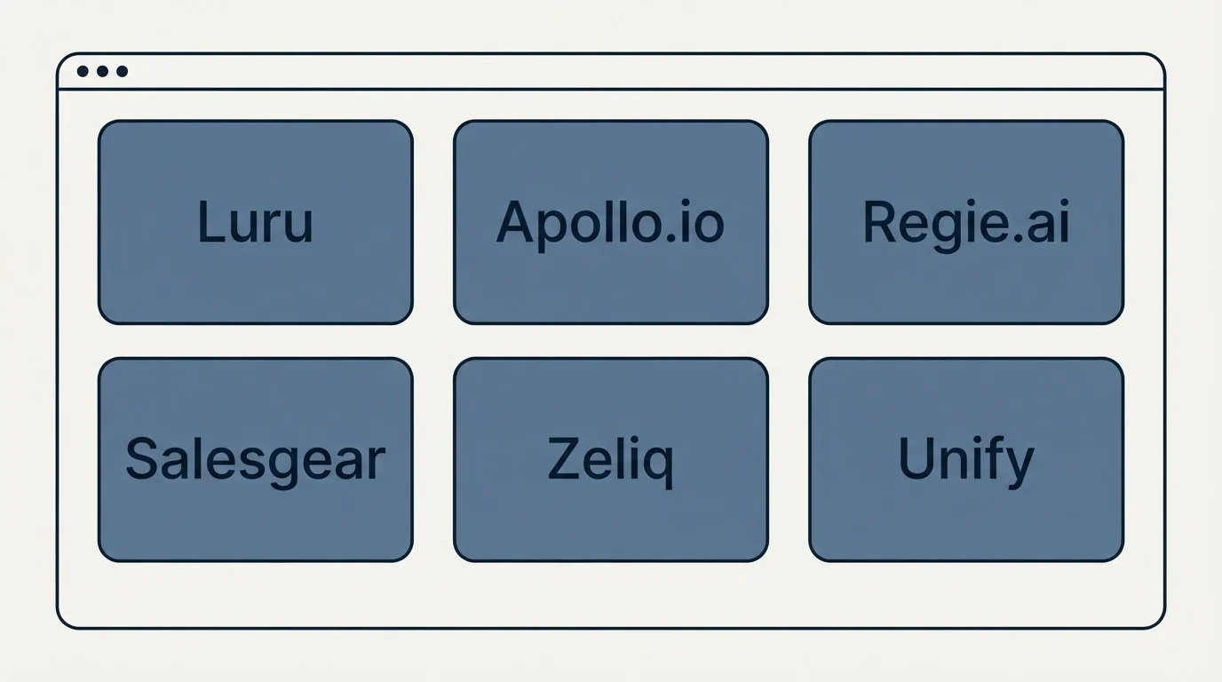 Feature grid: Top Luru Alternatives (Luru, Apollo.io, Regie.ai, Salesgear)