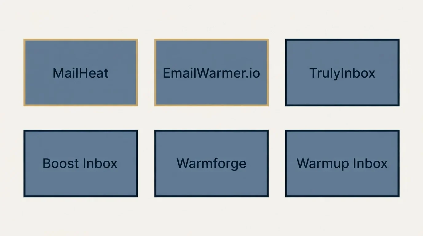 Schematic: Top MailHeat Alternatives (MailHeat, EmailWarmer.io, TrulyInbox, Boost Inbox)