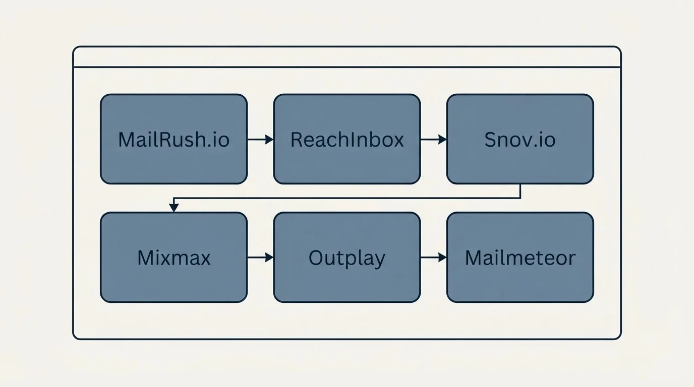 Feature grid: Top MailRush.io Alternatives (MailRush.io, ReachInbox, Snov.io, Mixmax)