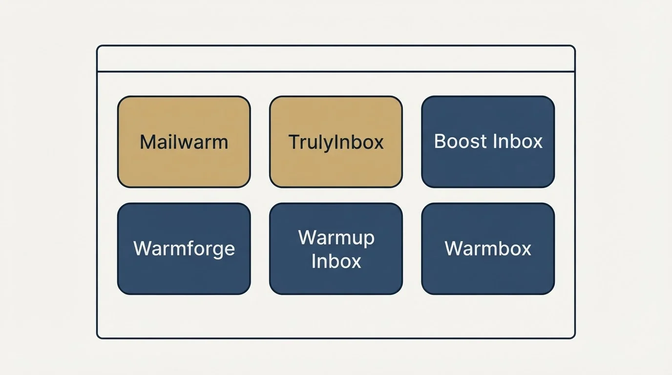 Feature grid: Top Mailwarm Alternatives (Mailwarm, TrulyInbox, Boost Inbox, Warmforge)