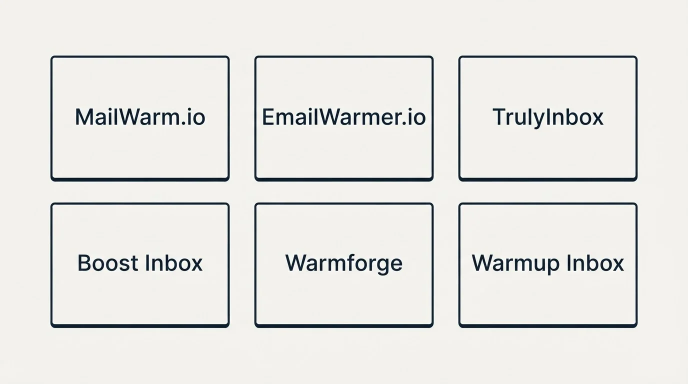 Schematic: Top MailWarm.io Alternatives (MailWarm.io, EmailWarmer.io, TrulyInbox, Boost Inbox)