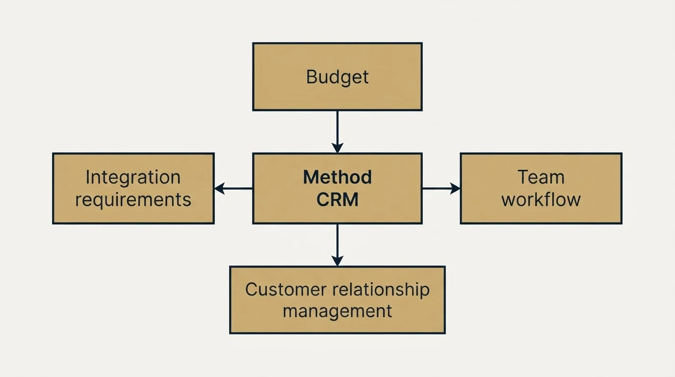Schematic: How to Choose the Right Alternative (Method CRM, Budget, Customer relationship management, Integration requirements)