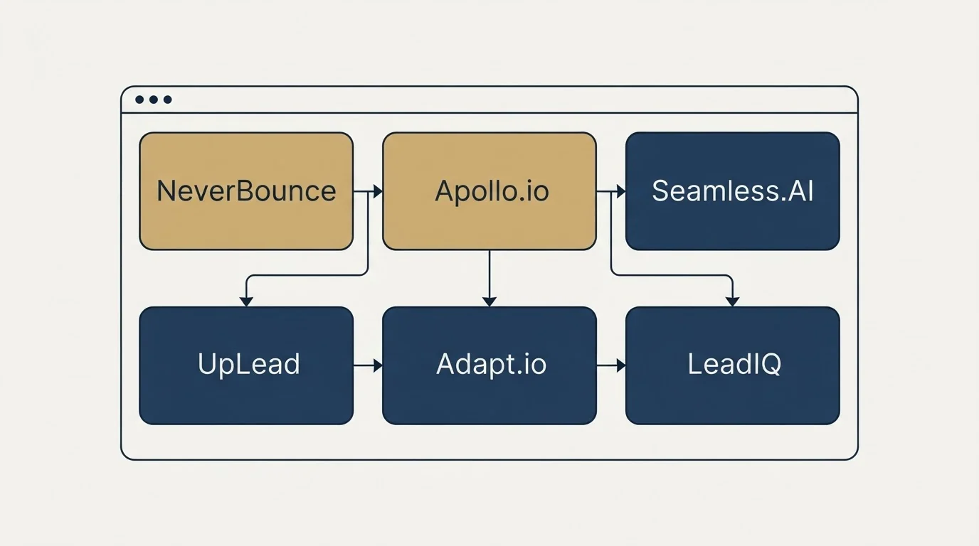 Feature grid: Top NeverBounce Alternatives (NeverBounce, Apollo.io, Seamless.AI, UpLead)