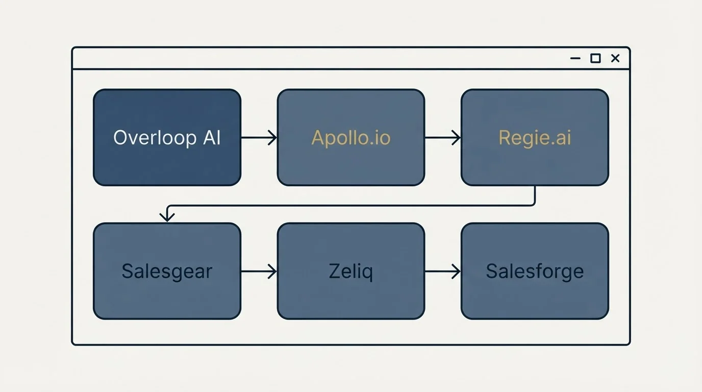 Feature grid: Top Overloop AI Alternatives (Overloop AI, Apollo.io, Regie.ai, Salesgear)