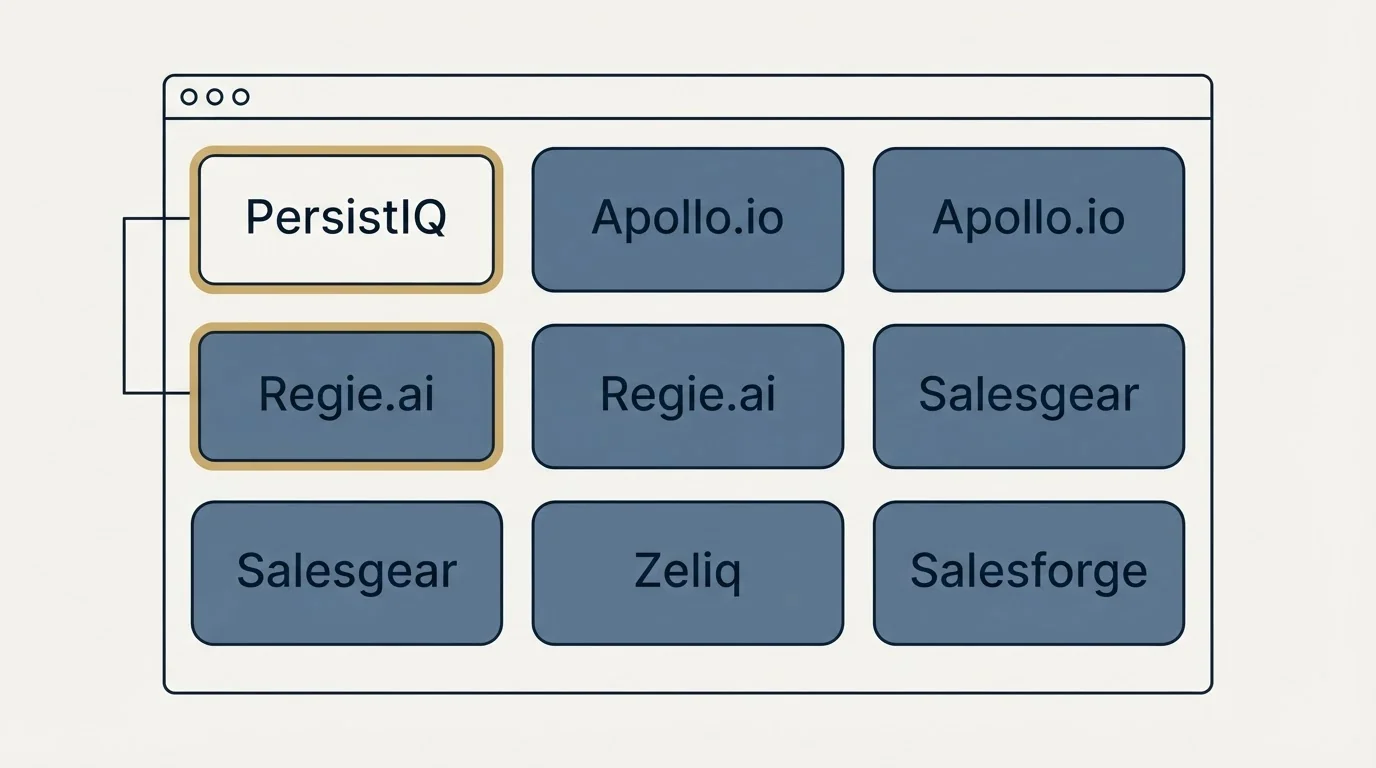 Feature grid: Top PersistIQ Alternatives (PersistIQ, Apollo.io, Regie.ai, Salesgear)