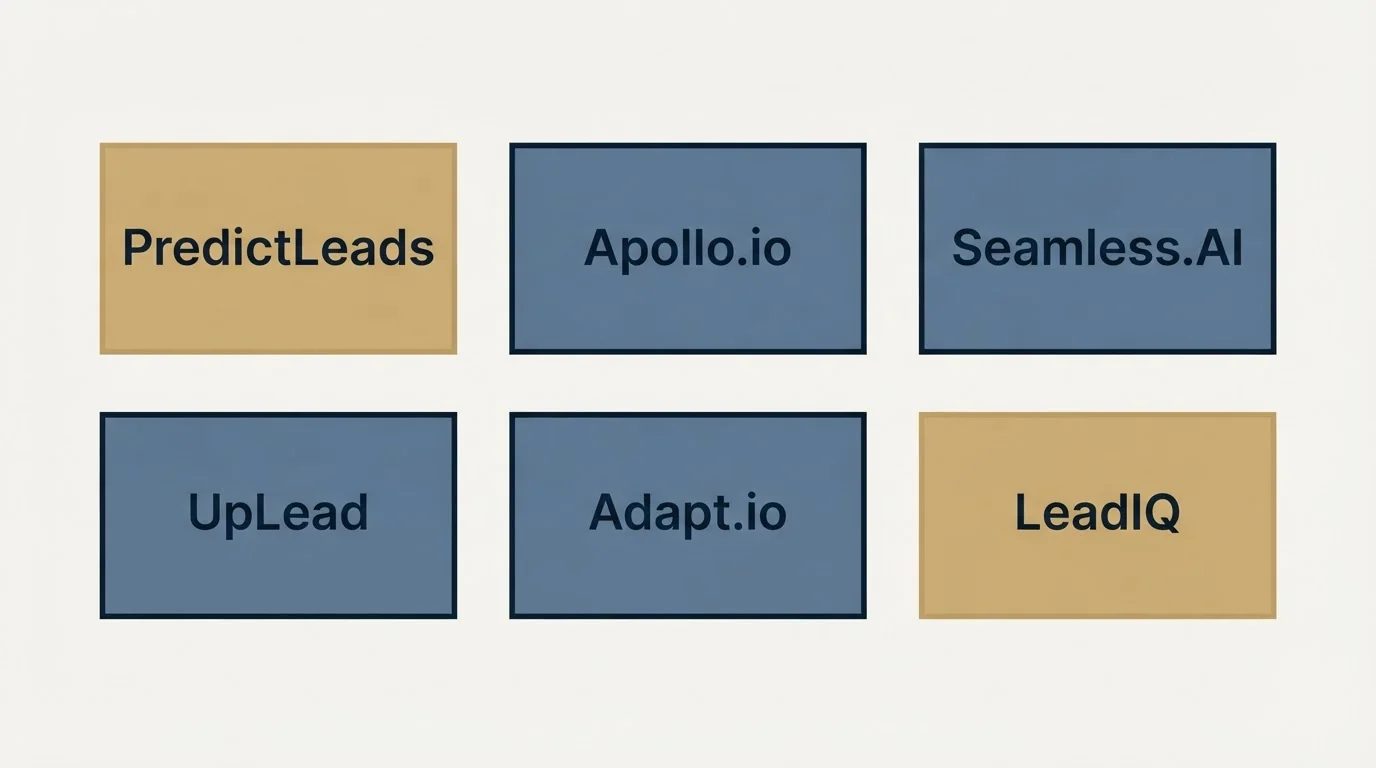 Schematic: Top PredictLeads Alternatives (PredictLeads, Apollo.io, Seamless.AI, UpLead)