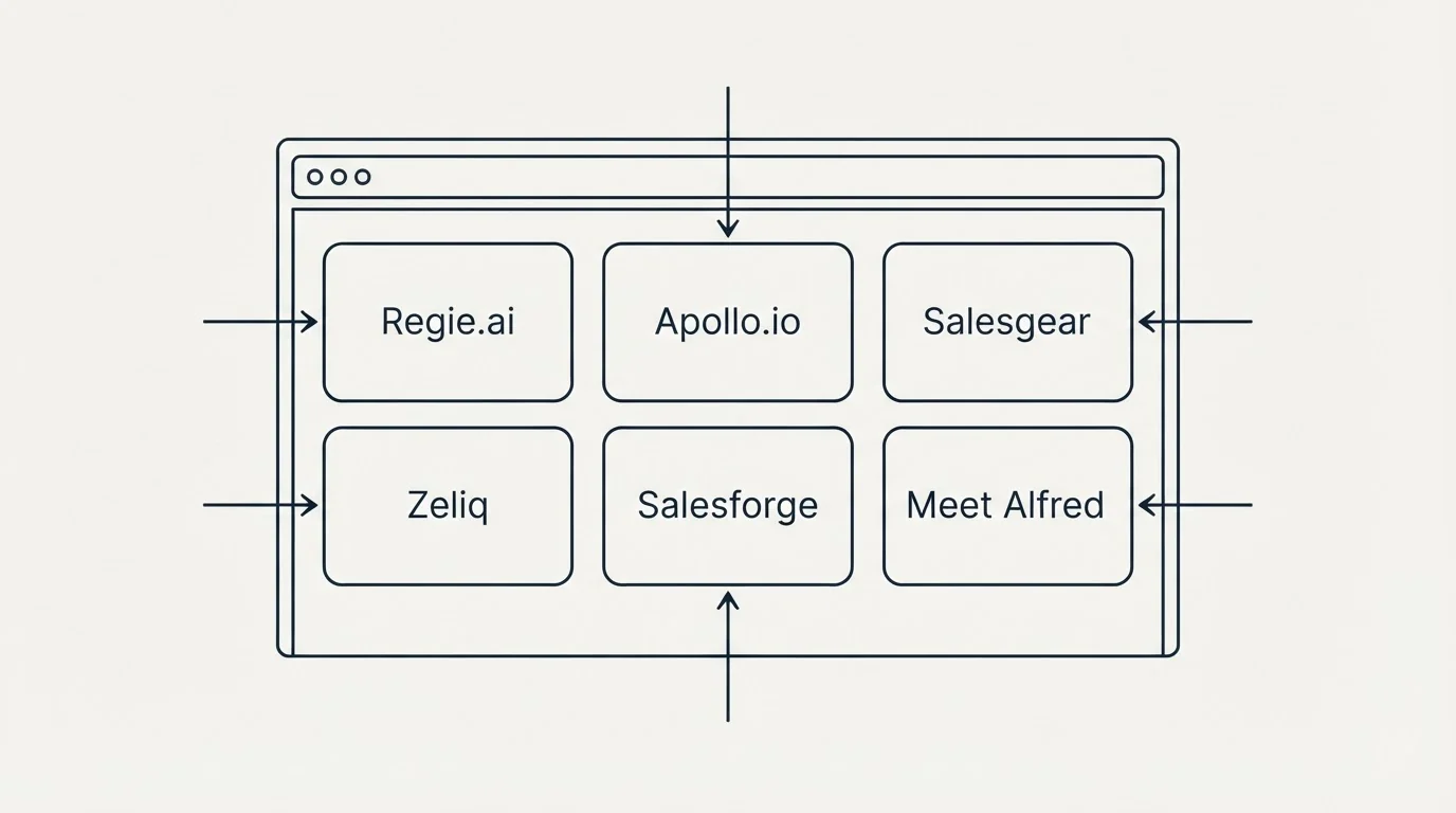 Feature grid: Top Regie.ai Alternatives (Regie.ai, Apollo.io, Salesgear, Zeliq)