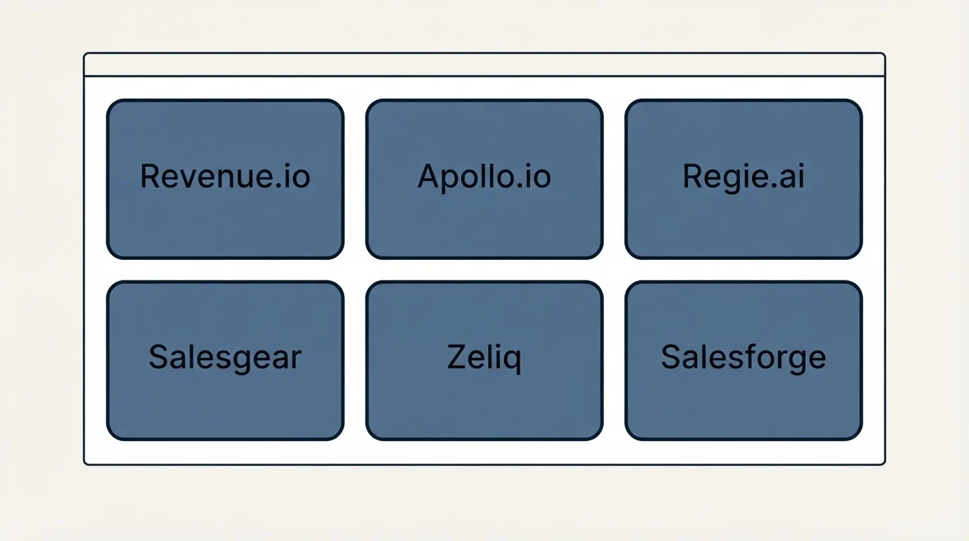 Feature grid: Top Revenue.io Alternatives (Revenue.io, Apollo.io, Regie.ai, Salesgear)