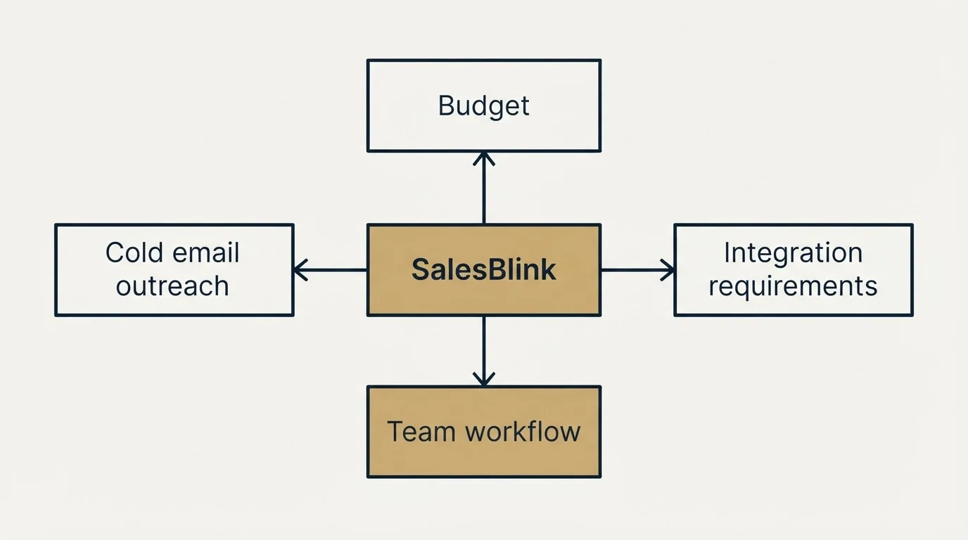Schematic: How to Choose the Right Alternative (SalesBlink, Budget, Cold email outreach, Integration requirements)