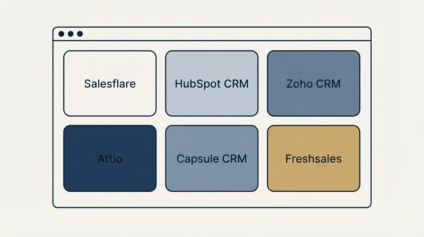 Feature grid: Top Salesflare Alternatives (Salesflare, HubSpot CRM, Zoho CRM, Attio)