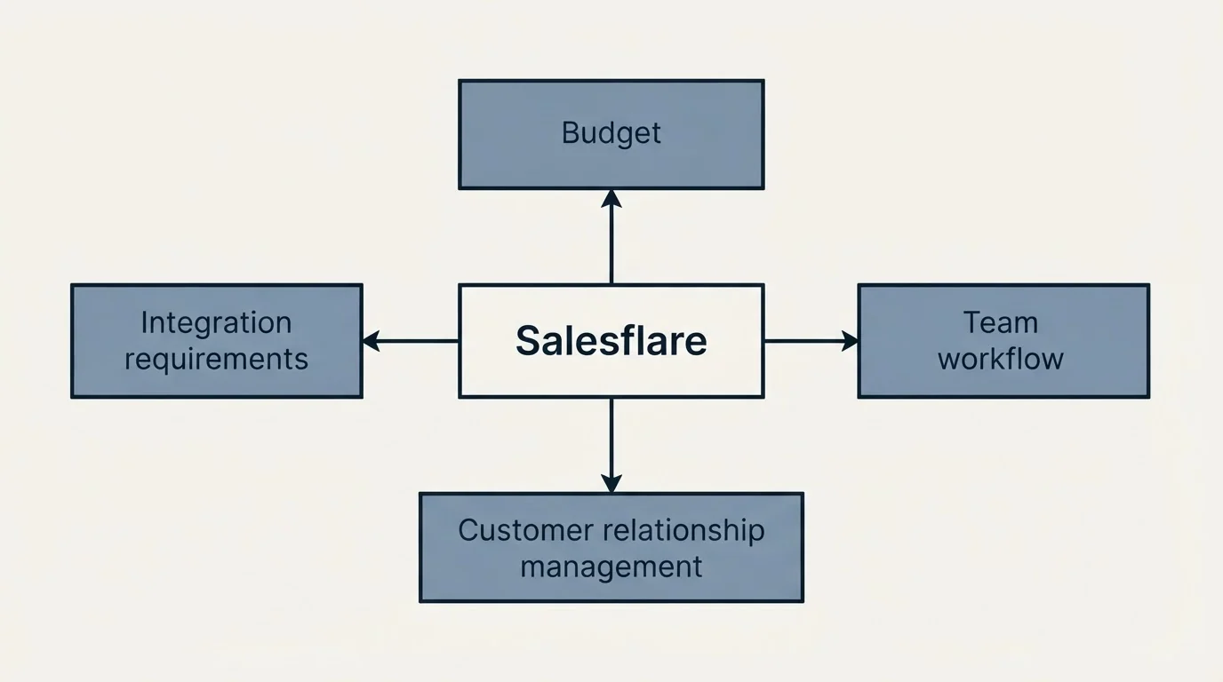 Schematic: How to Choose the Right Alternative (Salesflare, Budget, Customer relationship management, Integration requirements)