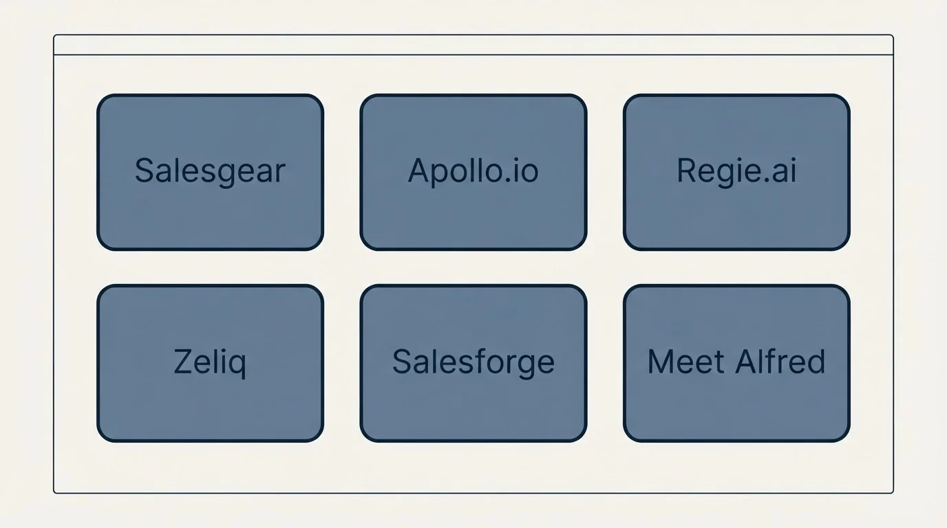 Feature grid: Top Salesgear Alternatives (Salesgear, Apollo.io, Regie.ai, Zeliq)