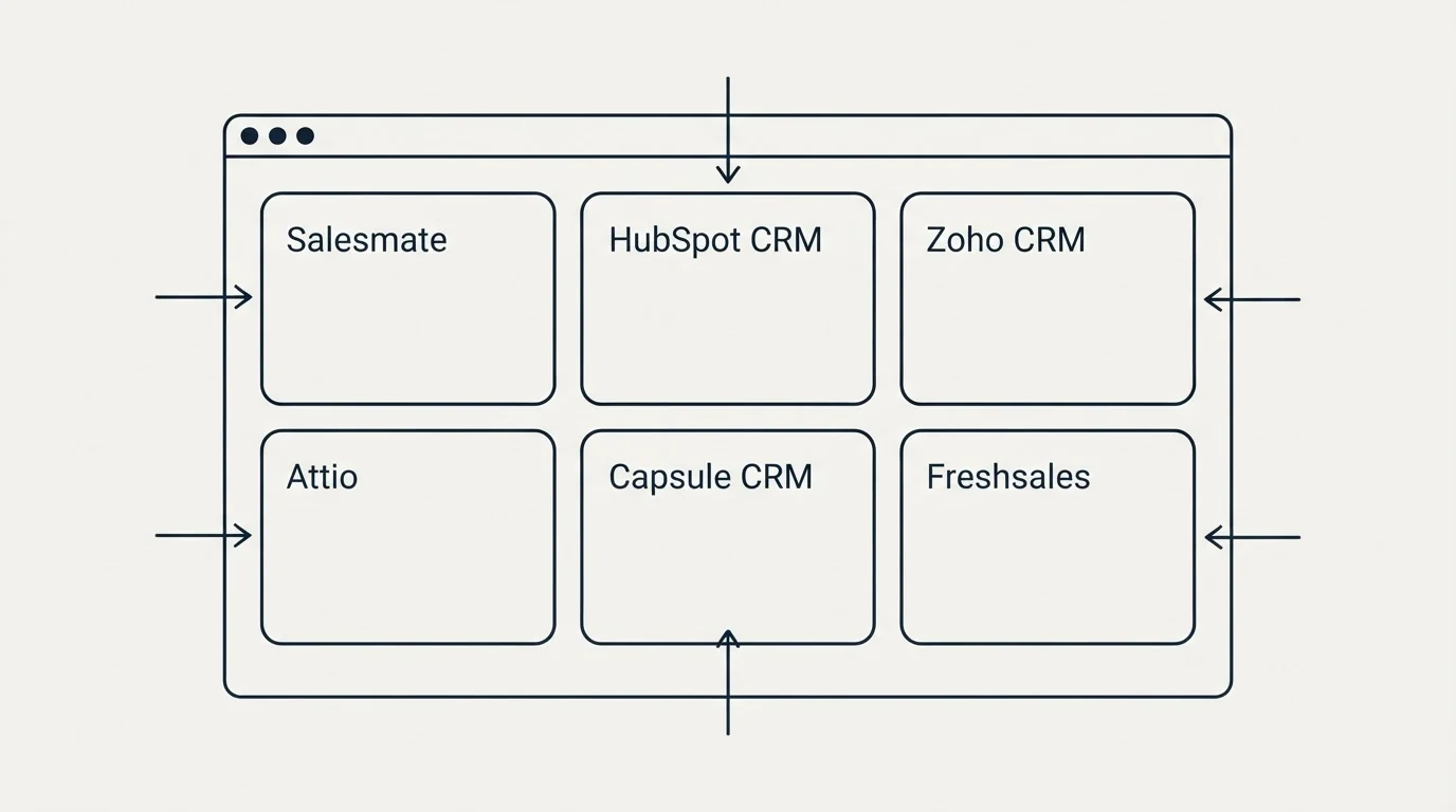 Feature grid: Top Salesmate Alternatives (Salesmate, HubSpot CRM, Zoho CRM, Attio)