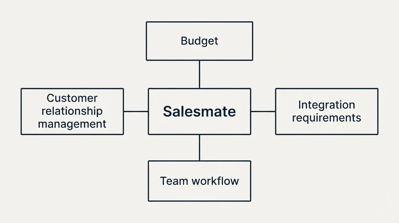 Schematic: How to Choose the Right Alternative (Salesmate, Budget, Customer relationship management, Integration requirements)