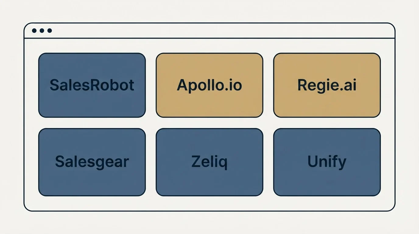Feature grid: Top SalesRobot Alternatives (SalesRobot, Apollo.io, Regie.ai, Salesgear)