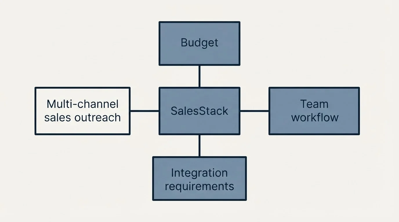 Schematic: How to Choose the Right Alternative (SalesStack, Budget, Multi-channel sales outreach, Integration requirements)