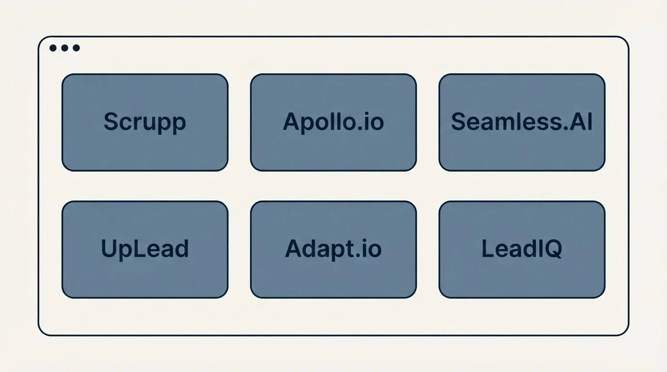 Feature grid: Top Scrupp Alternatives (Scrupp, Apollo.io, Seamless.AI, UpLead)