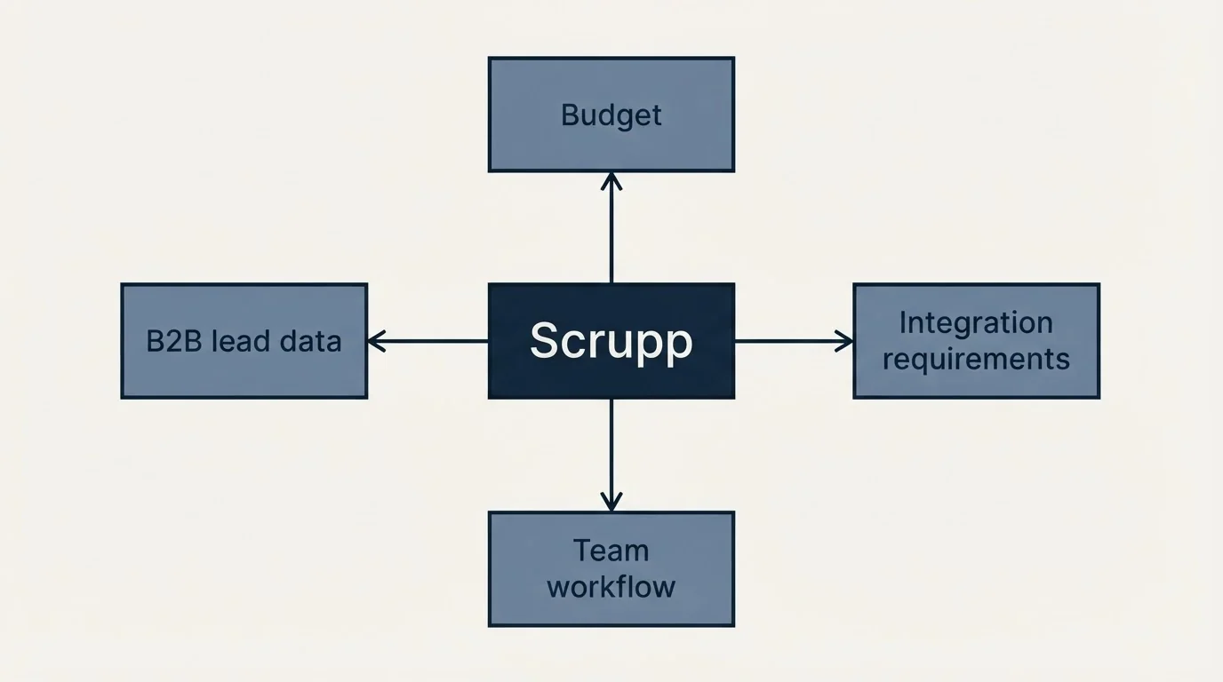 Schematic: How to Choose the Right Alternative (Scrupp, Budget, B2B lead data, Integration requirements)