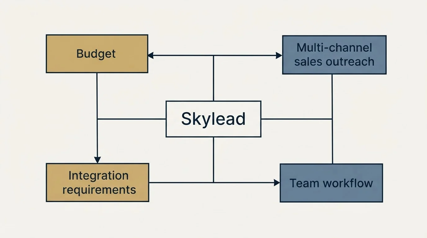 Schematic: How to Choose the Right Alternative (Skylead, Budget, Multi-channel sales outreach, Integration requirements)