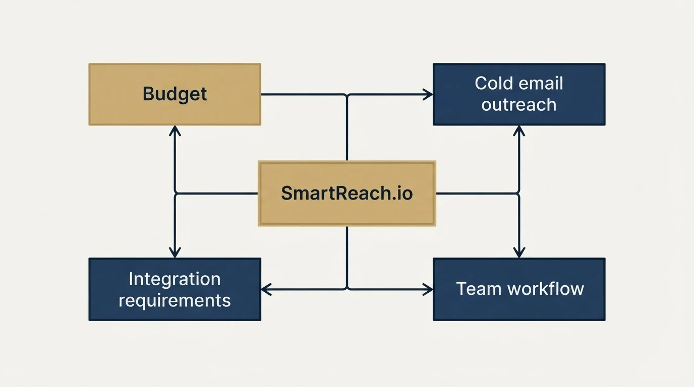 Schematic: How to Choose the Right Alternative (SmartReach.io, Budget, Cold email outreach, Integration requirements)