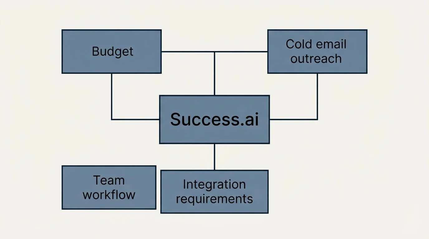 Schematic: How to Choose the Right Alternative (Success.ai, Budget, Cold email outreach, Integration requirements)