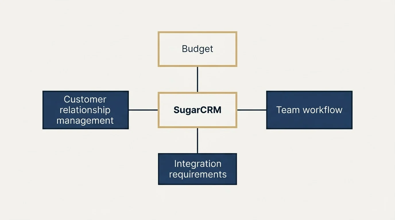 Schematic: How to Choose the Right Alternative (SugarCRM, Budget, Customer relationship management, Integration requirements)