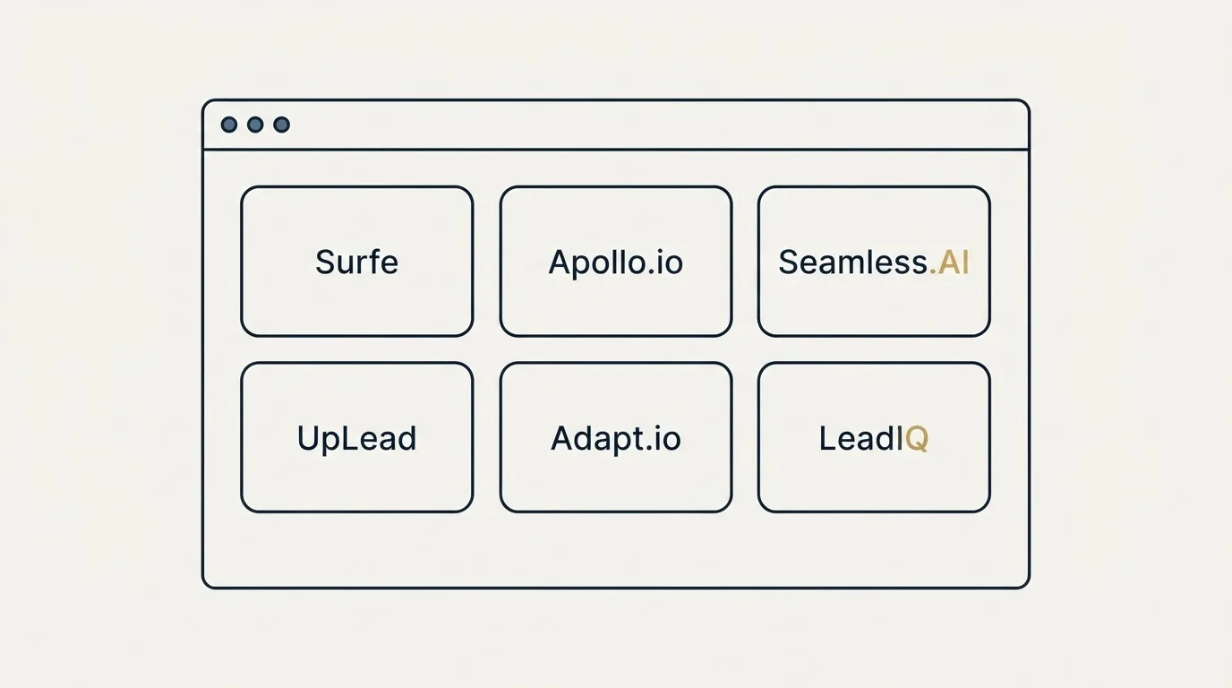 Feature grid: Top Surfe Alternatives (Surfe, Apollo.io, Seamless.AI, UpLead)
