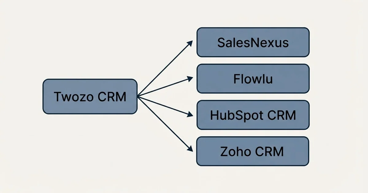 Alternatives grid: alternatives to Twozo CRM (SalesNexus, Flowlu, HubSpot CRM, Zoho CRM)