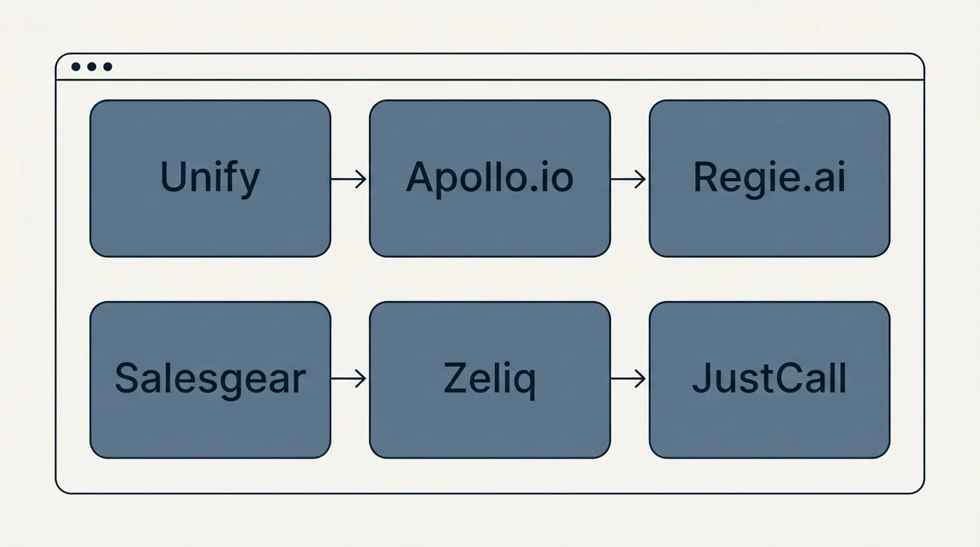 Feature grid: Top Unify Alternatives (Unify, Apollo.io, Regie.ai, Salesgear)