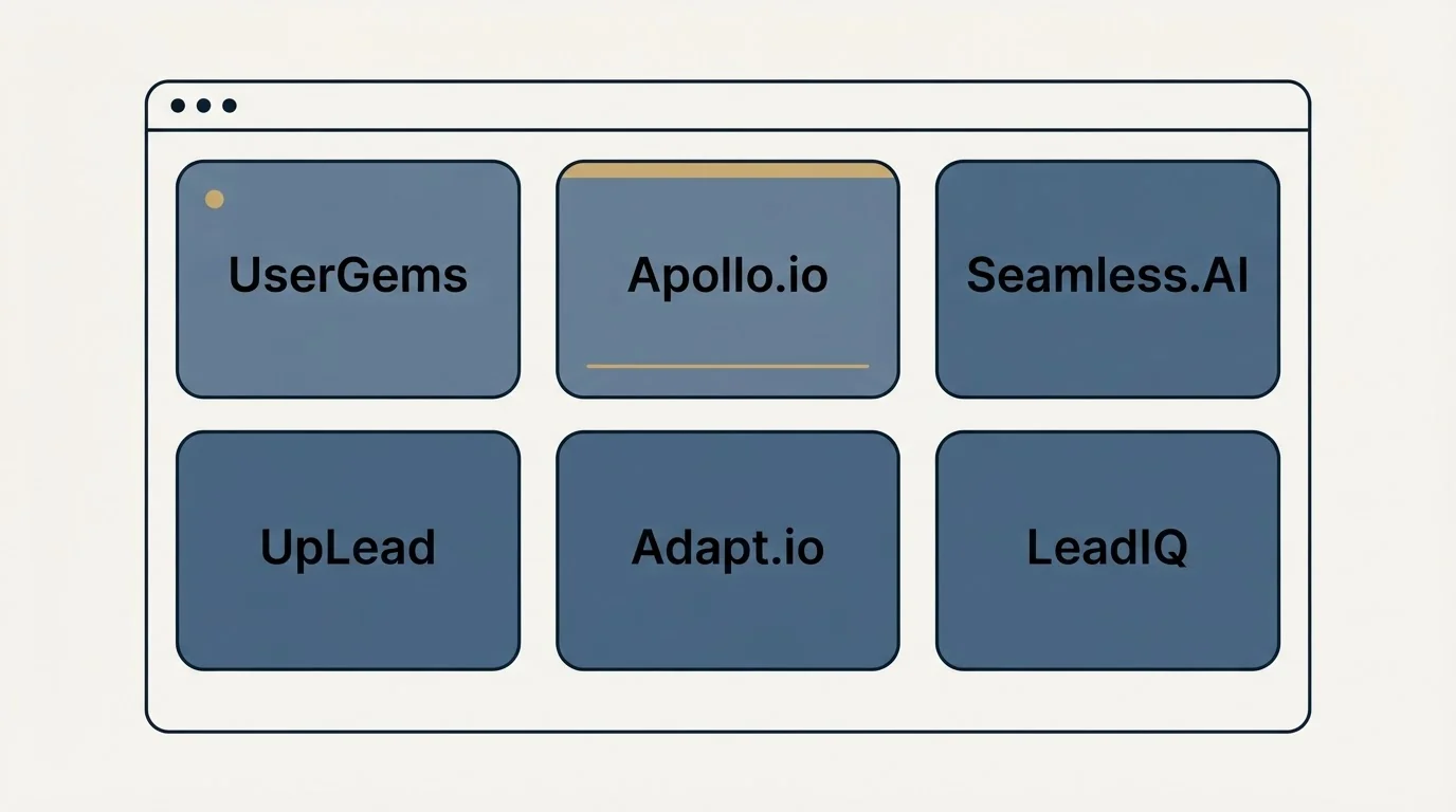 Feature grid: Top UserGems Alternatives (UserGems, Apollo.io, Seamless.AI, UpLead)