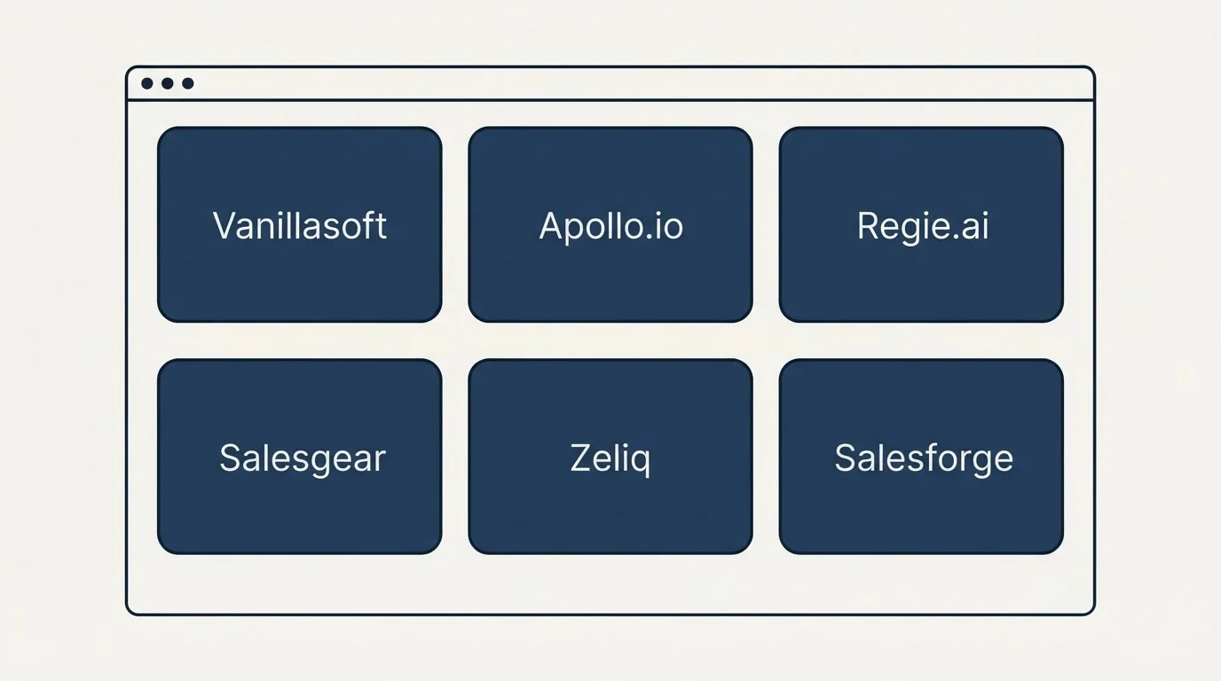 Feature grid: Top Vanillasoft Alternatives (Vanillasoft, Apollo.io, Regie.ai, Salesgear)