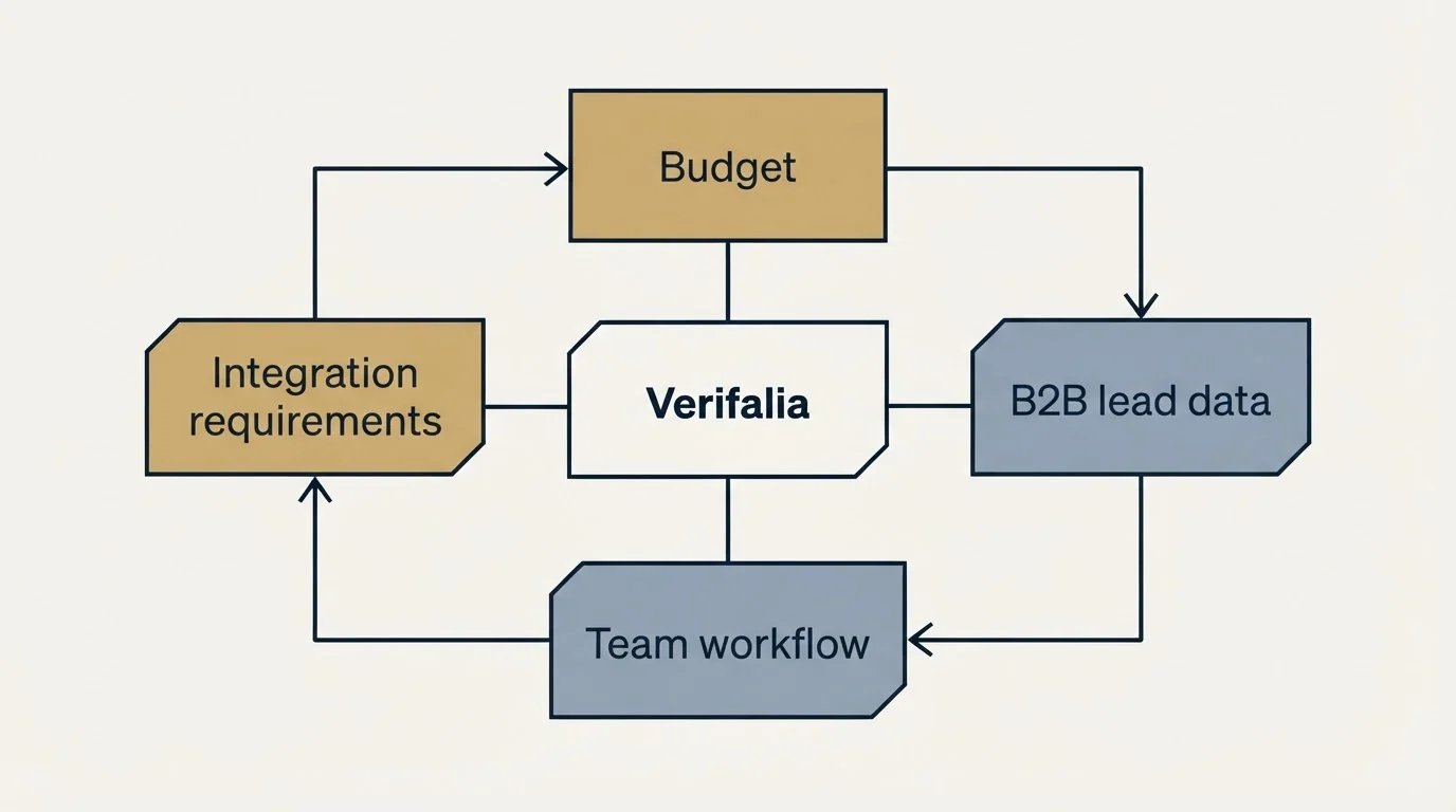 Schematic: How to Choose the Right Alternative (Verifalia, Budget, B2B lead data, Integration requirements)