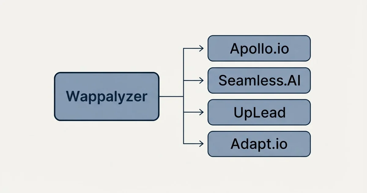 Alternatives grid: alternatives to Wappalyzer (Apollo.io, Seamless.AI, UpLead, Adapt.io)