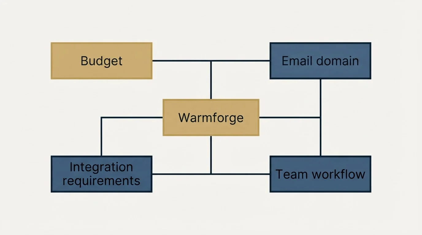 Schematic: How to Choose the Right Alternative (Warmforge, Budget, Email domain, Integration requirements)