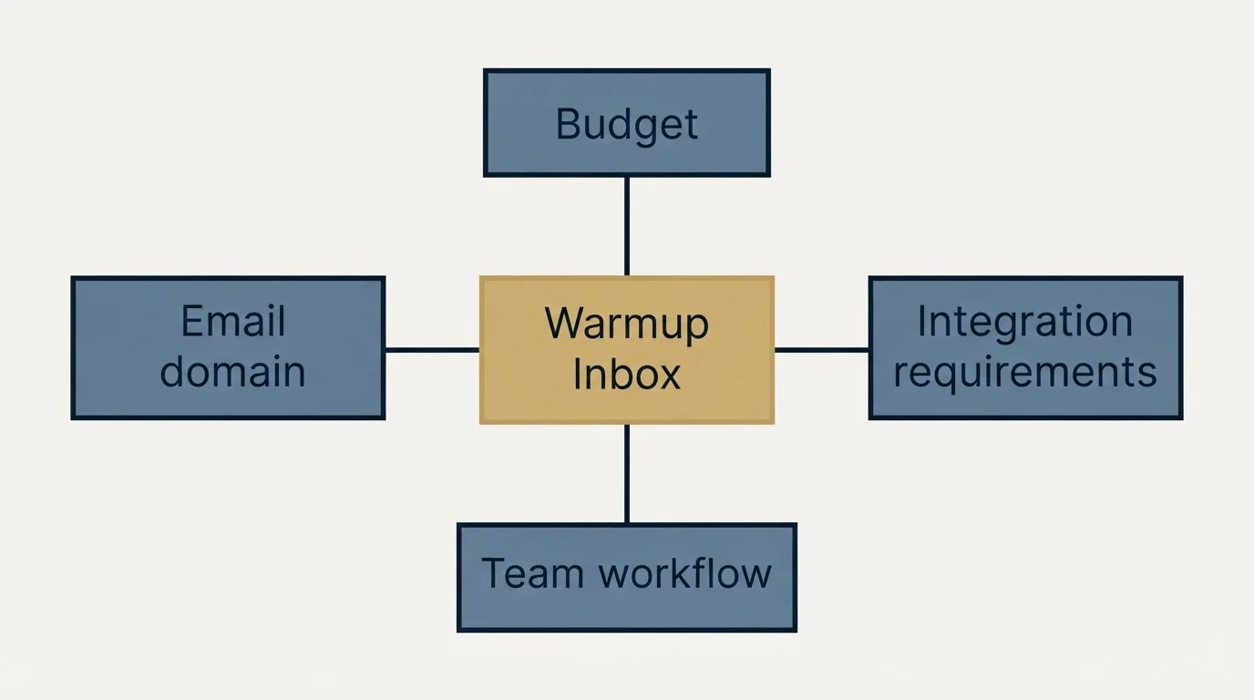 Schematic: How to Choose the Right Alternative (Warmup Inbox, Budget, Email domain, Integration requirements)
