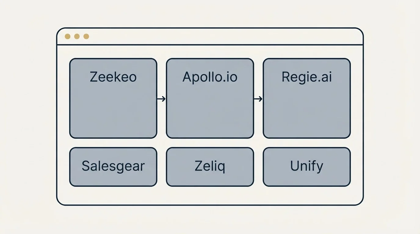 Feature grid: Top Zeekeo Alternatives (Zeekeo, Apollo.io, Regie.ai, Salesgear)