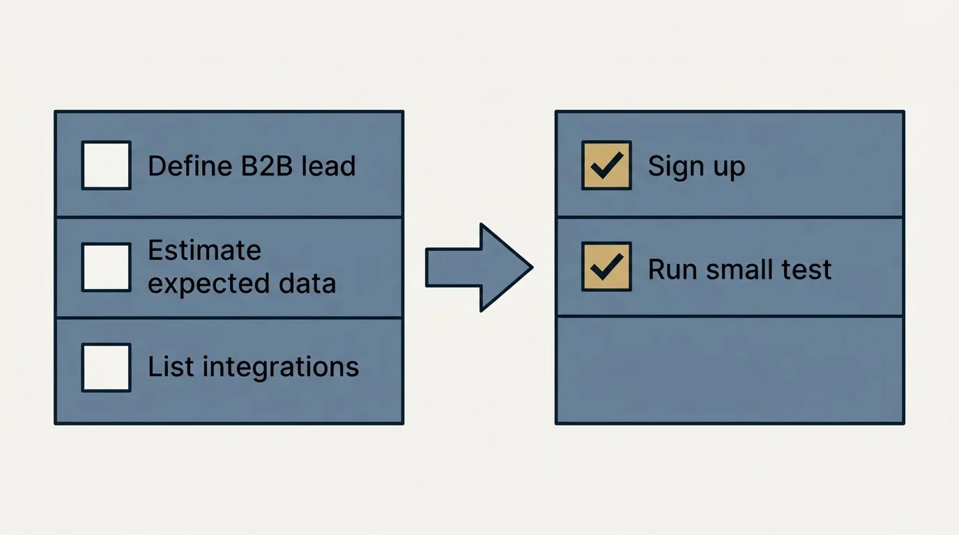 Before-and-after steps: Getting Started Checklist (Define B2B lead, Estimate expected data, List integrations, Sign up)