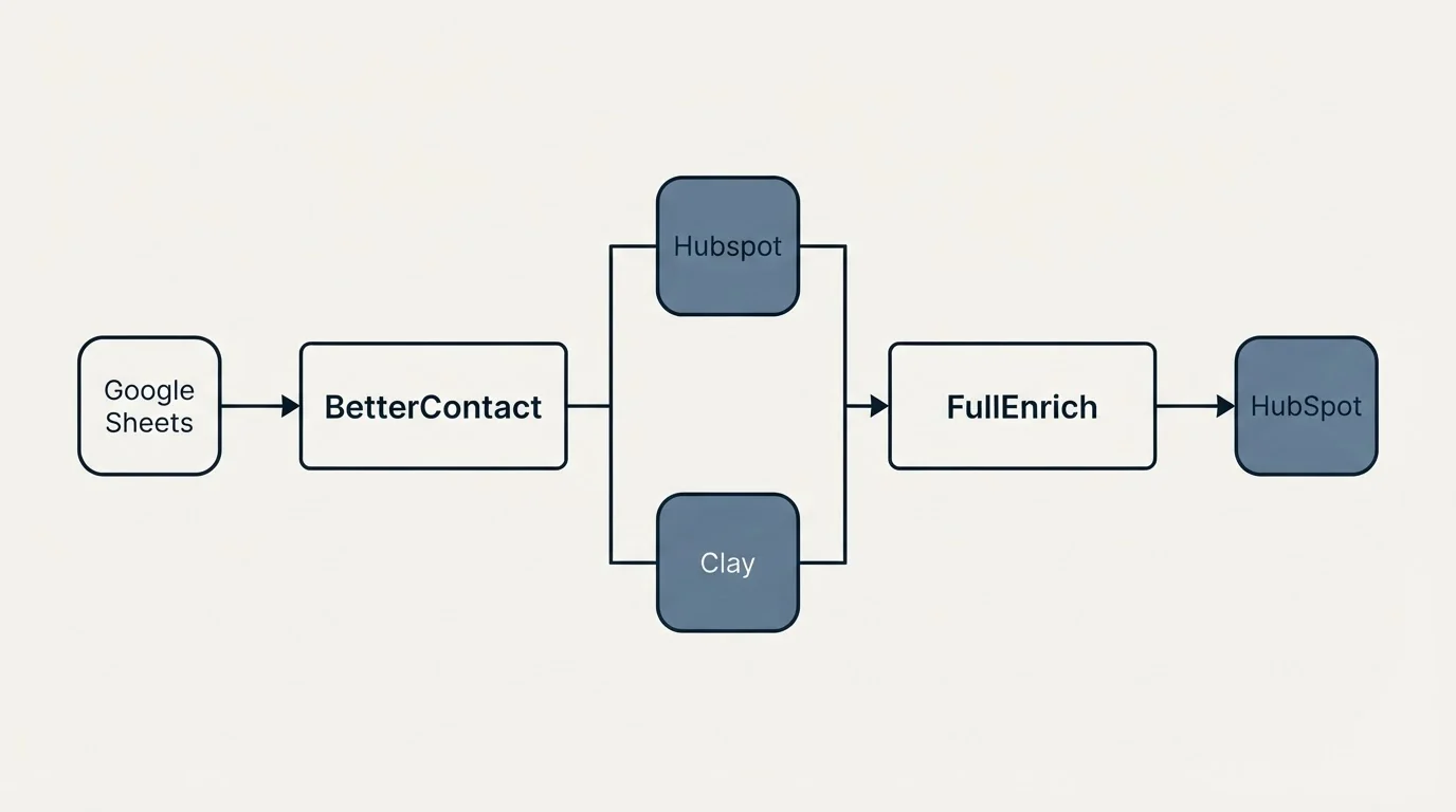 Integration flow: Integration Ecosystem (BetterContact, FullEnrich, Hubspot, Clay)