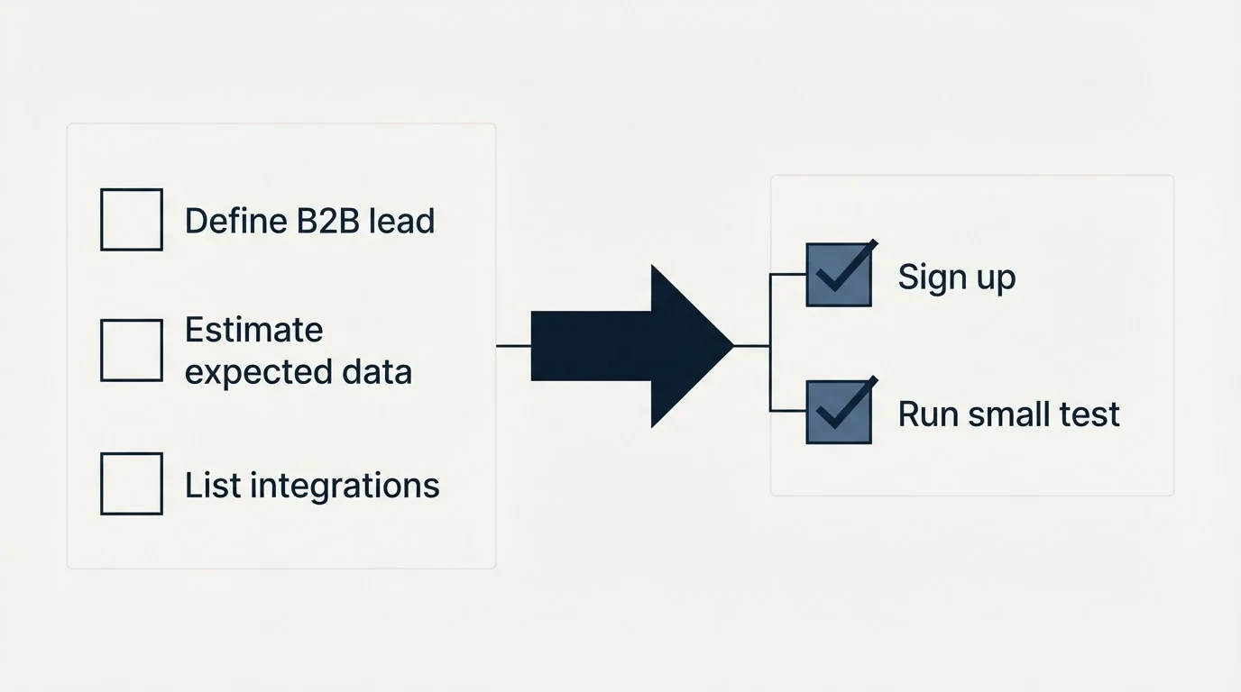 Before-and-after steps: Getting Started Checklist (Define B2B lead, Estimate expected data, List integrations, Sign up)