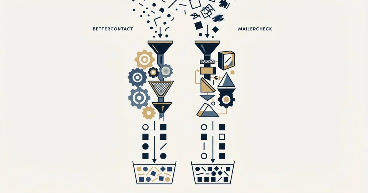 Editorial illustration for BetterContact vs MailerCheck