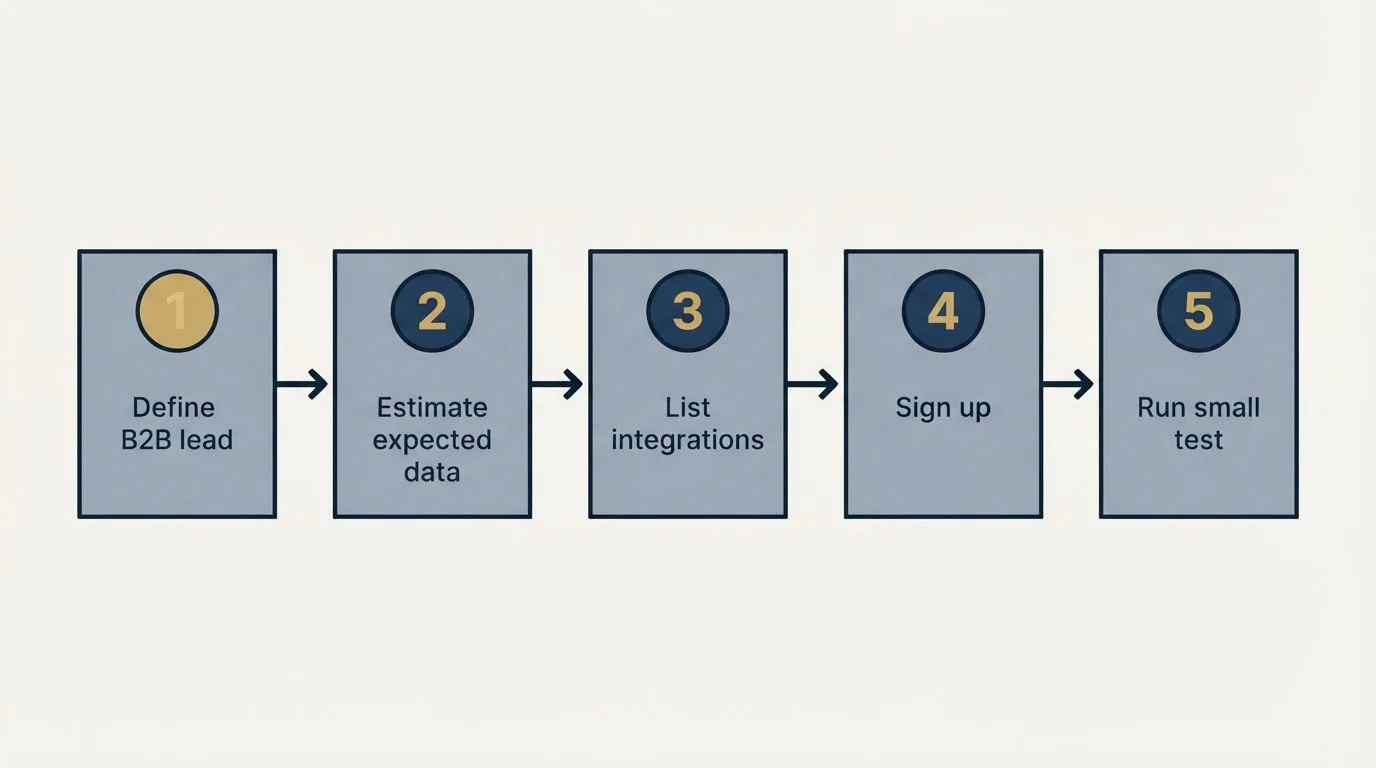 Step sequence: Getting Started Checklist (Define B2B lead, Estimate expected data, List integrations, Sign up)