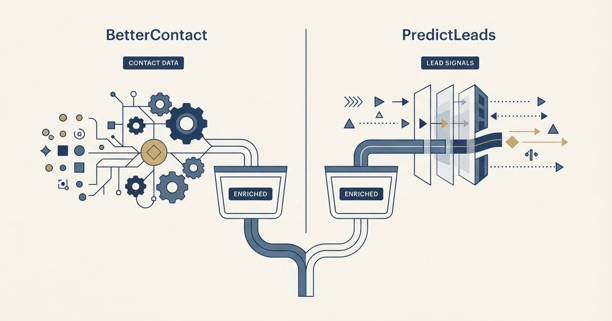 Editorial illustration for BetterContact vs PredictLeads