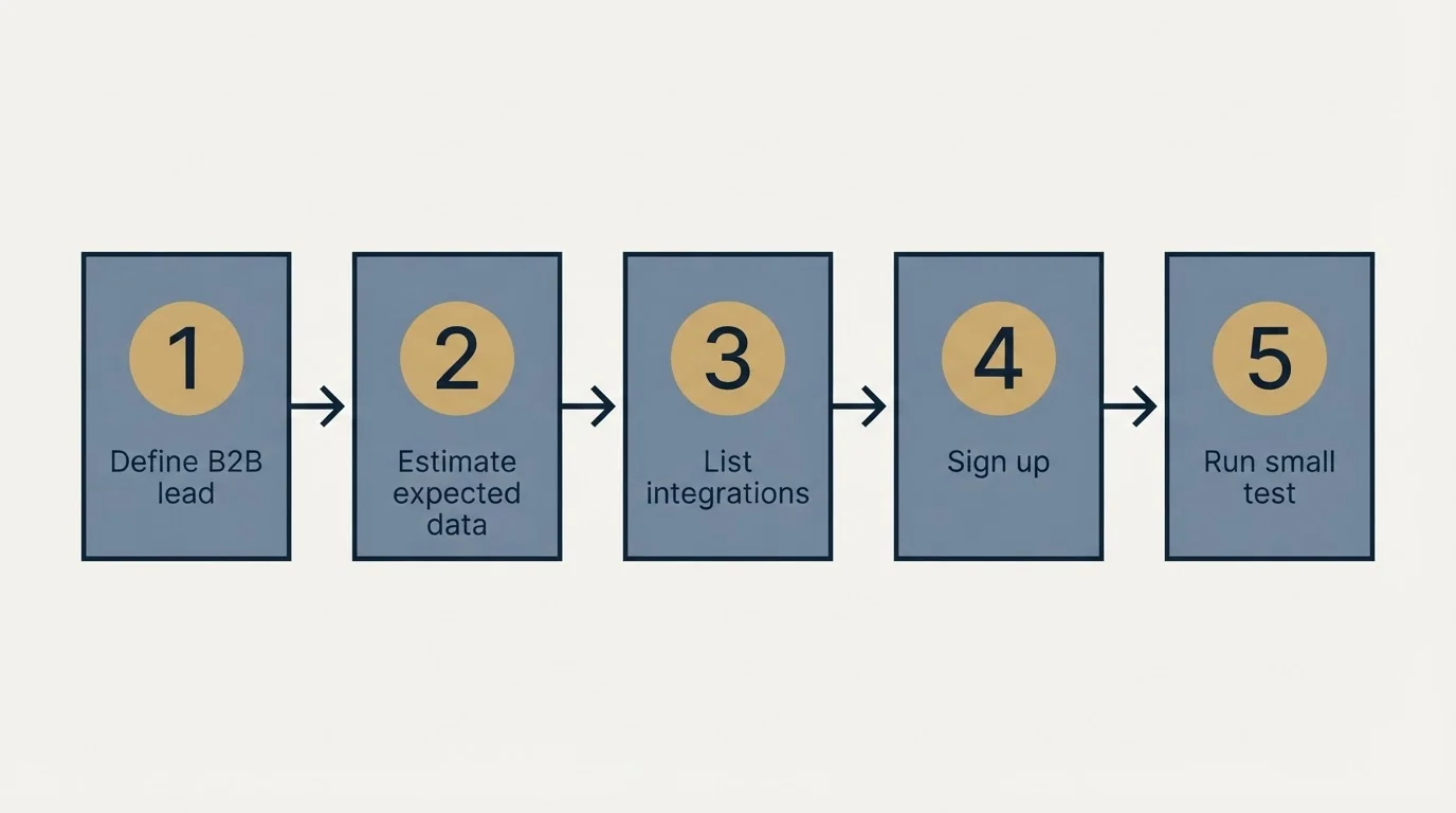 Step sequence: Getting Started Checklist (Define B2B lead, Estimate expected data, List integrations, Sign up)