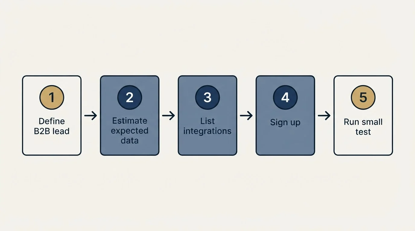 Step sequence: Getting Started Checklist (Define B2B lead, Estimate expected data, List integrations, Sign up)