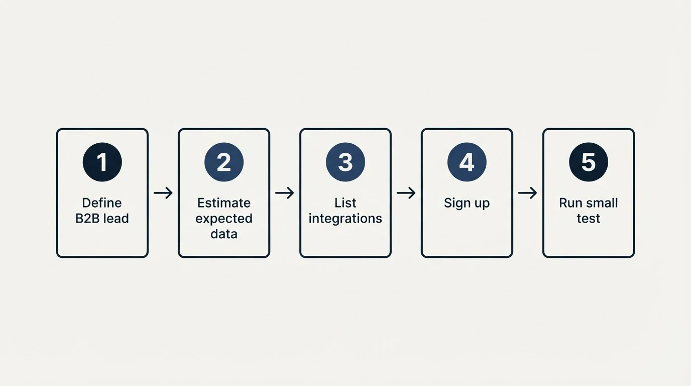 Step sequence: Getting Started Checklist (Define B2B lead, Estimate expected data, List integrations, Sign up)