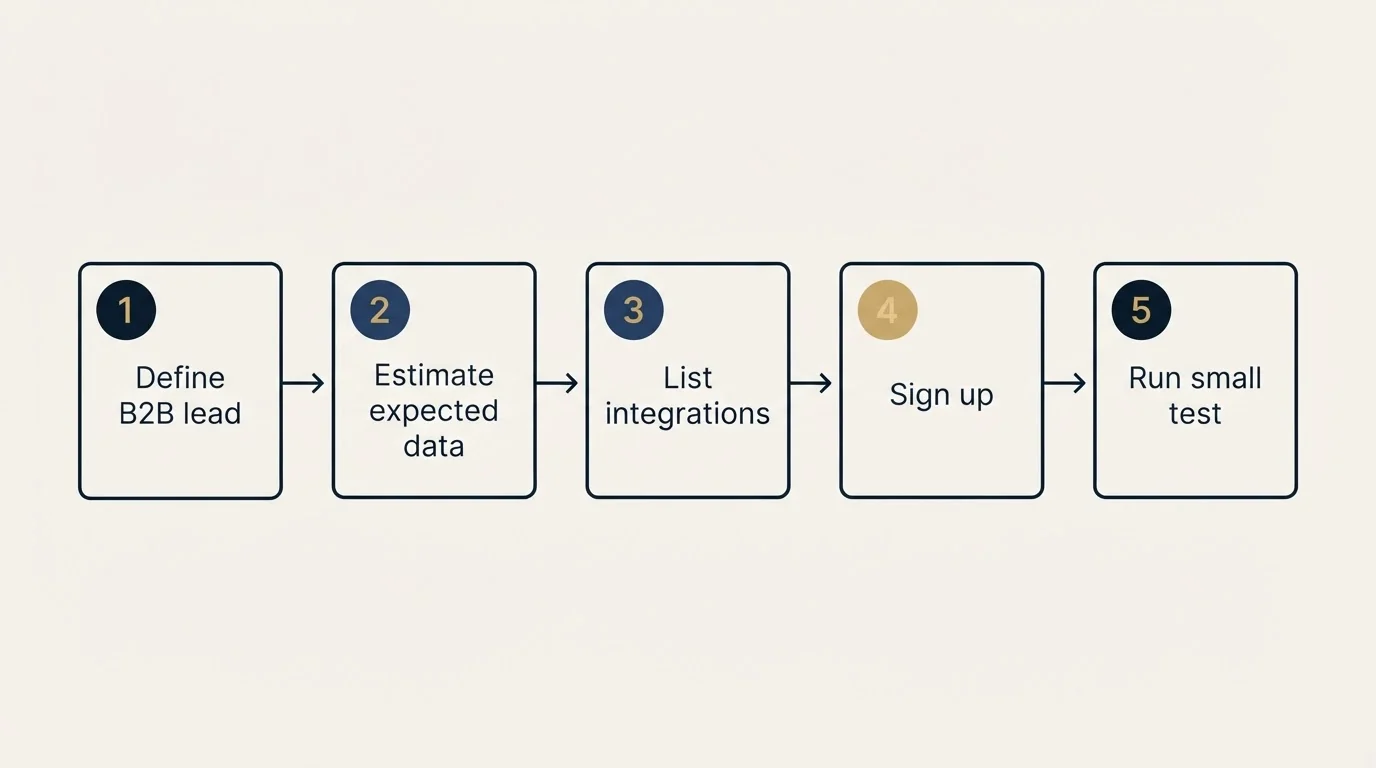 Step sequence: Getting Started Checklist (Define B2B lead, Estimate expected data, List integrations, Sign up)