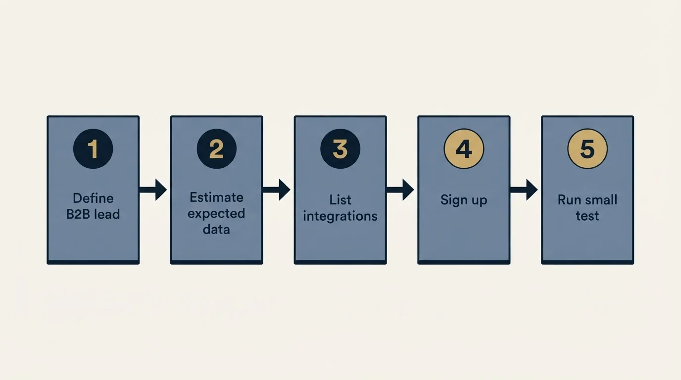 Step sequence: Getting Started Checklist (Define B2B lead, Estimate expected data, List integrations, Sign up)