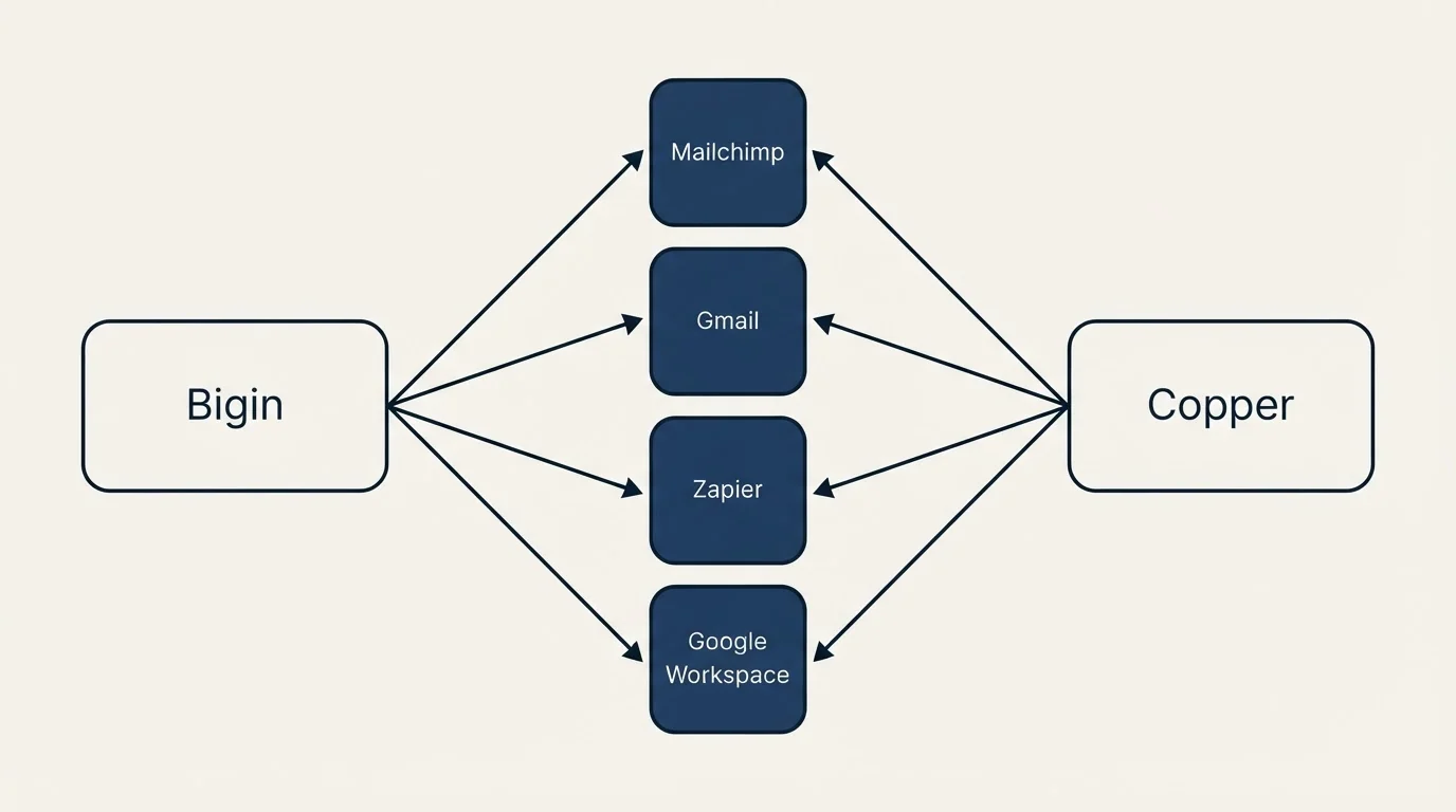Integration flow: Integration Ecosystem (Bigin, Copper, Mailchimp, Gmail)