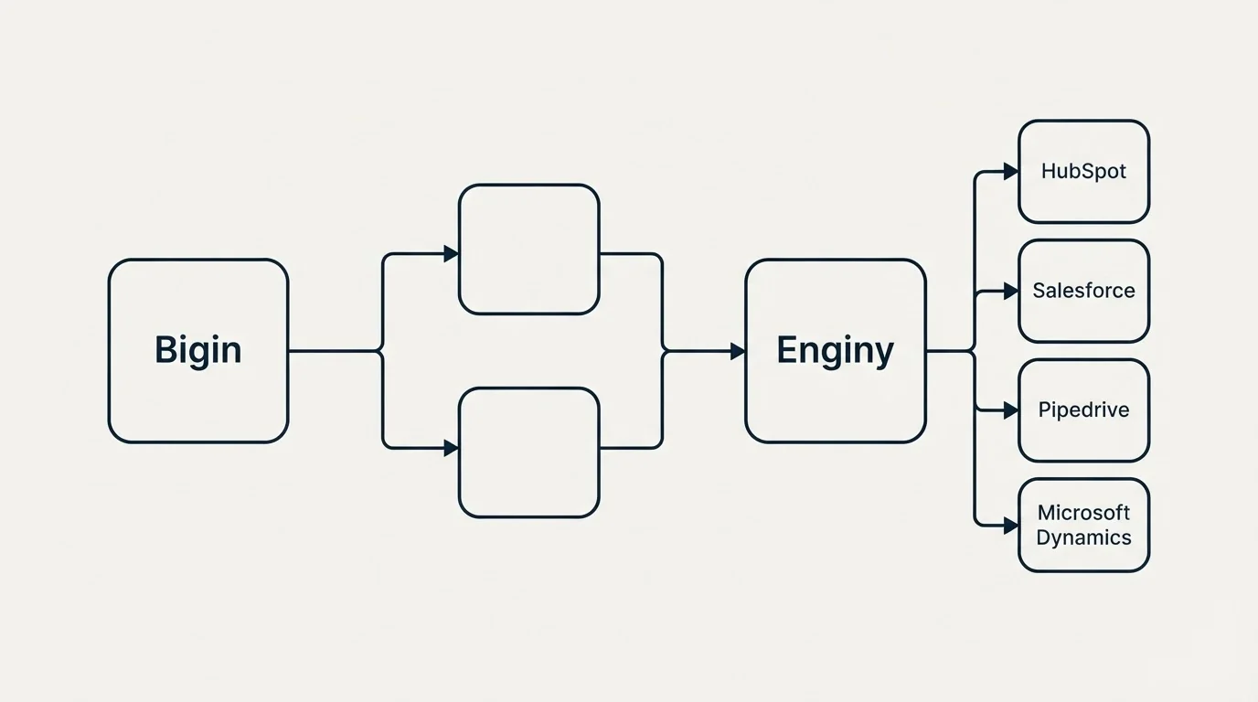 Integration schematic: Integration Ecosystem (Bigin, Enginy, HubSpot, Salesforce)